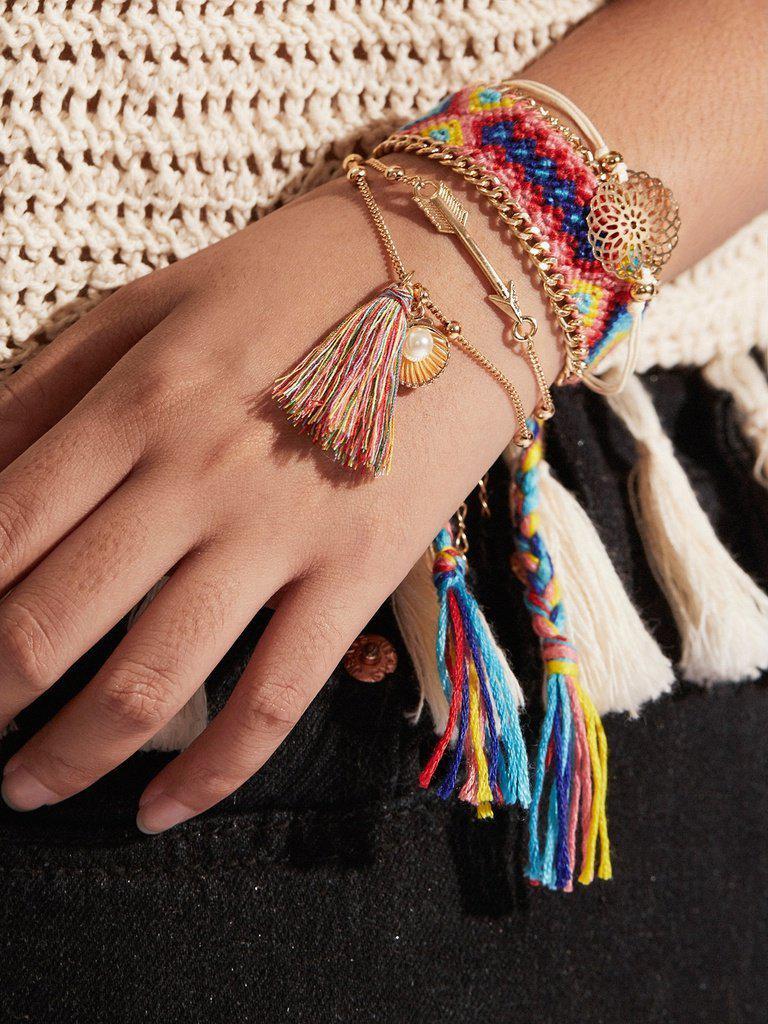 Tassel Charm Woven Design Bracelet Set-jewelry-Des Mess