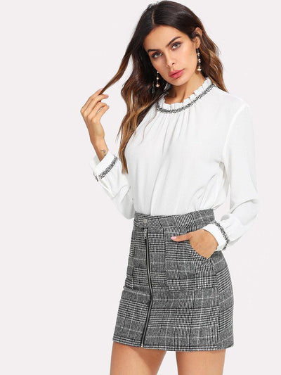 Zip Front Dual Pocket Plaid Skirt-bottom-Des Mess
