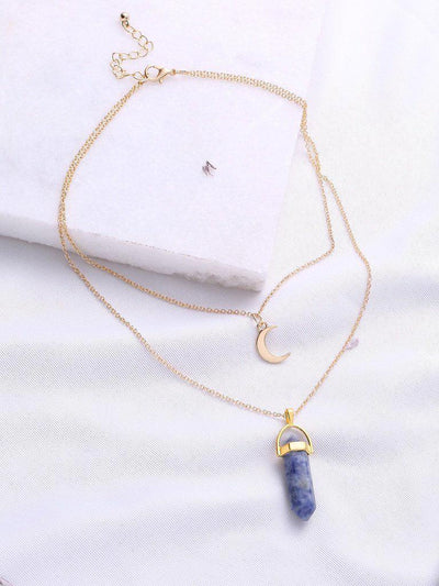 Gold Double Chain Moon Pendant Necklace-jewelry-Des Mess