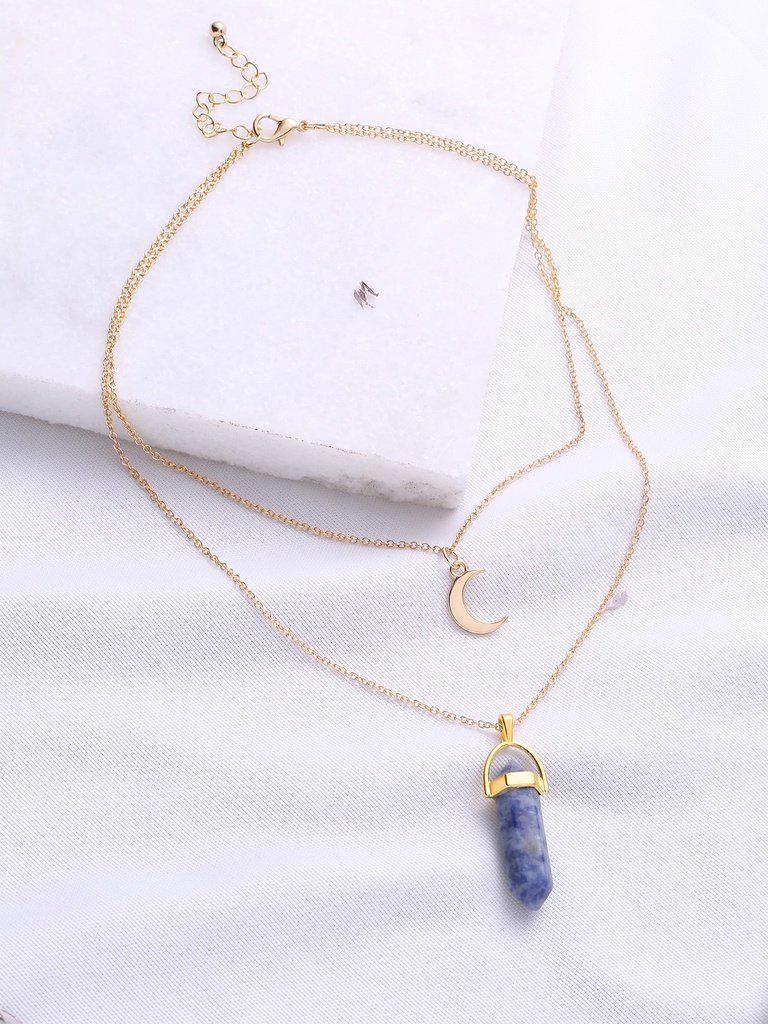 Gold Double Chain Moon Pendant Necklace-jewelry-Des Mess