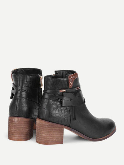Block Heeled Round Toe Ankle Boots-shoes-Des Mess