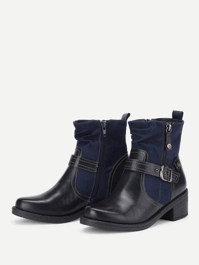Side Zipper Block Heeled Ankle Boots-shoes-Des Mess