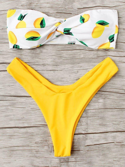 Fruit Print Twist Bikini Set-swimwear-Des Mess