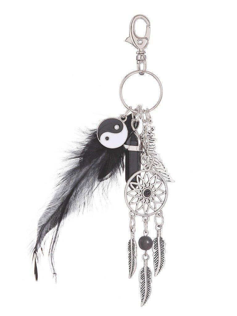 Feather Black Onyx Taiji Keychain-others-Des Mess