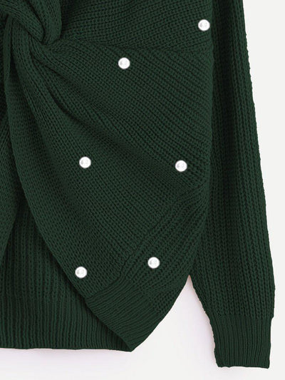 Pearl Beading Twist Infinity Sweater-outerwear-Des Mess