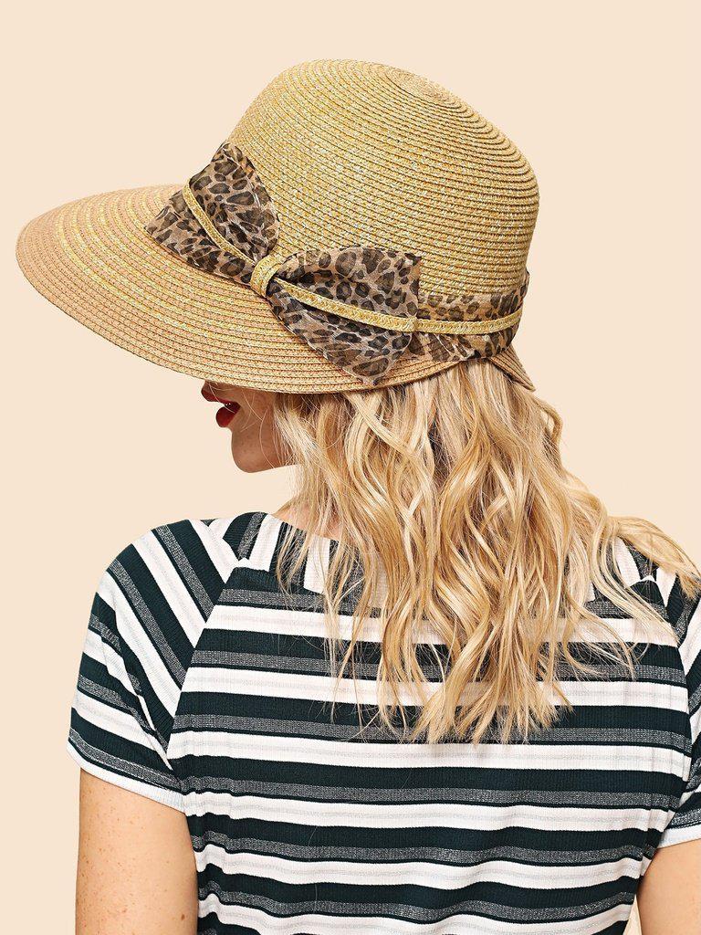 Leopard Bow Decorated Straw Hat--Des Mess