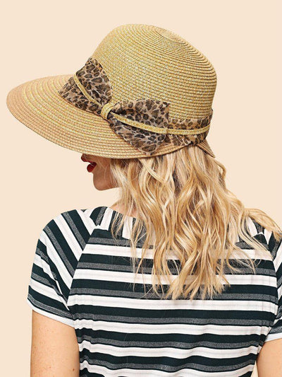 Leopard Bow Decorated Straw Hat--Des Mess