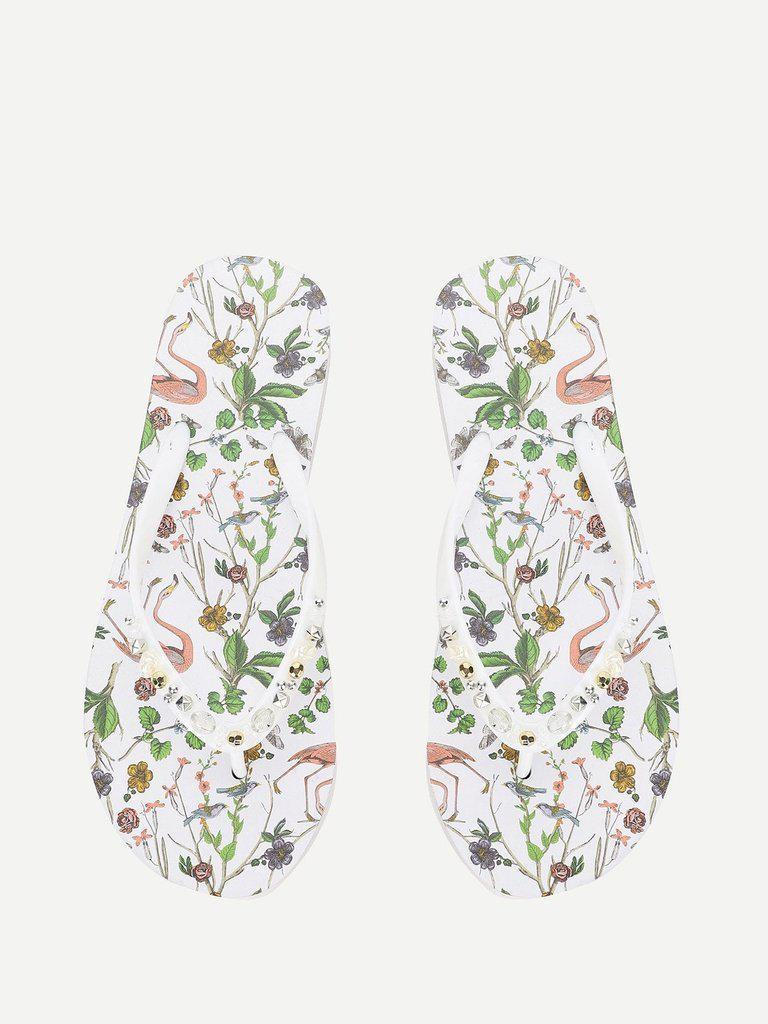 Calico & Bird Print Flip Flops-shoes-Des Mess