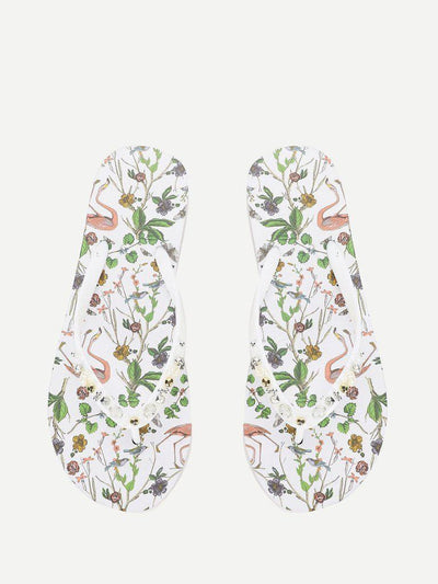 Calico & Bird Print Flip Flops-shoes-Des Mess
