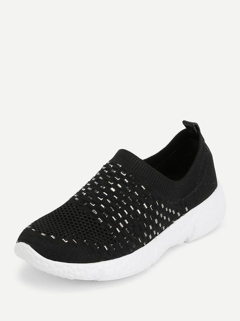 Rhinestone Decorated Slip On Sneakers-shoes-Des Mess