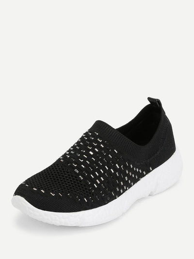 Rhinestone Decorated Slip On Sneakers-shoes-Des Mess