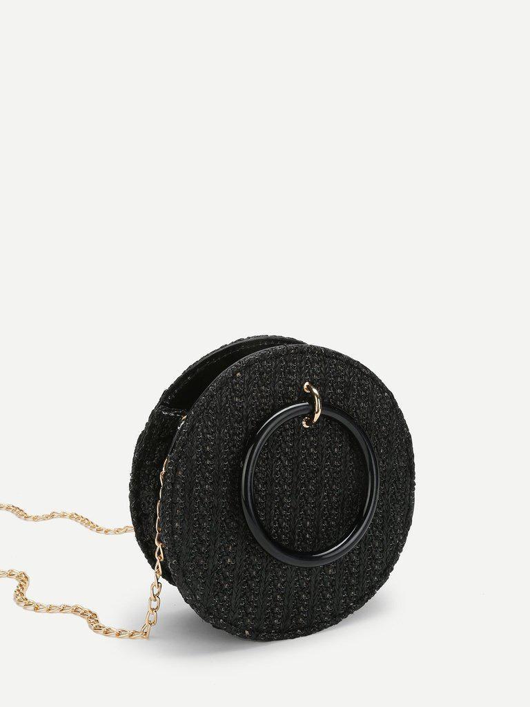 Ring Detail Straw Round Chain Bag-accessories-Des Mess
