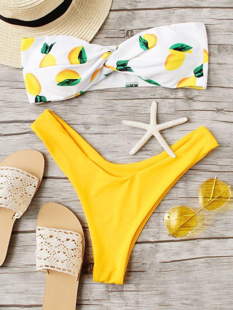 Fruit Print Twist Bikini Set-swimwear-Des Mess