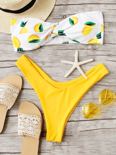 Fruit Print Twist Bikini Set-swimwear-Des Mess