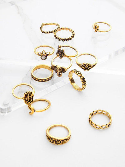 Crown And Flower Design Ring Set 13pcs-jewelry-Des Mess