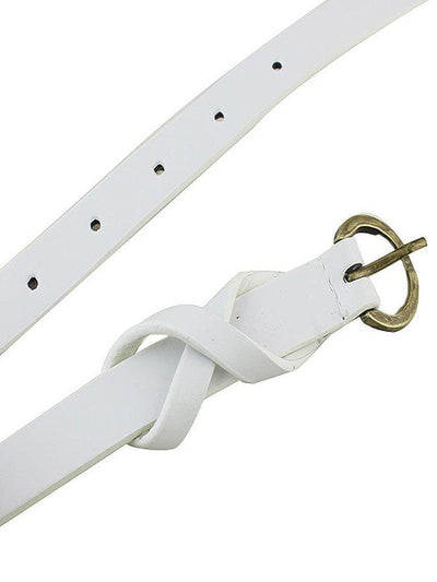 White Long Thin PU Leather Waist Belt-accessories-Des Mess
