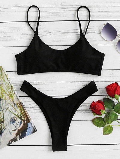 Spaghetti Strap High Leg Bikini Set-swimwear-Des Mess