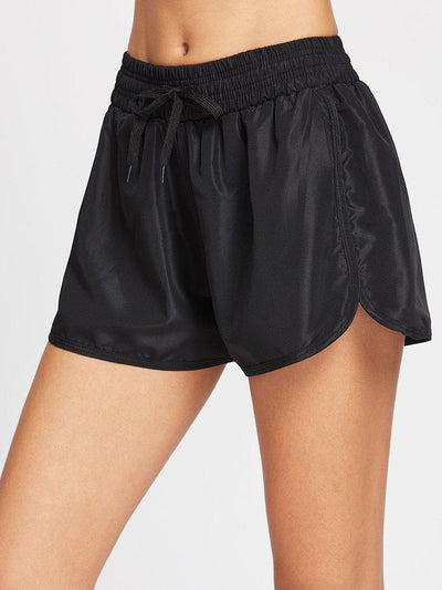 Drawstring Waist Dolphin Hem Sports Shorts-sportswear-Des Mess