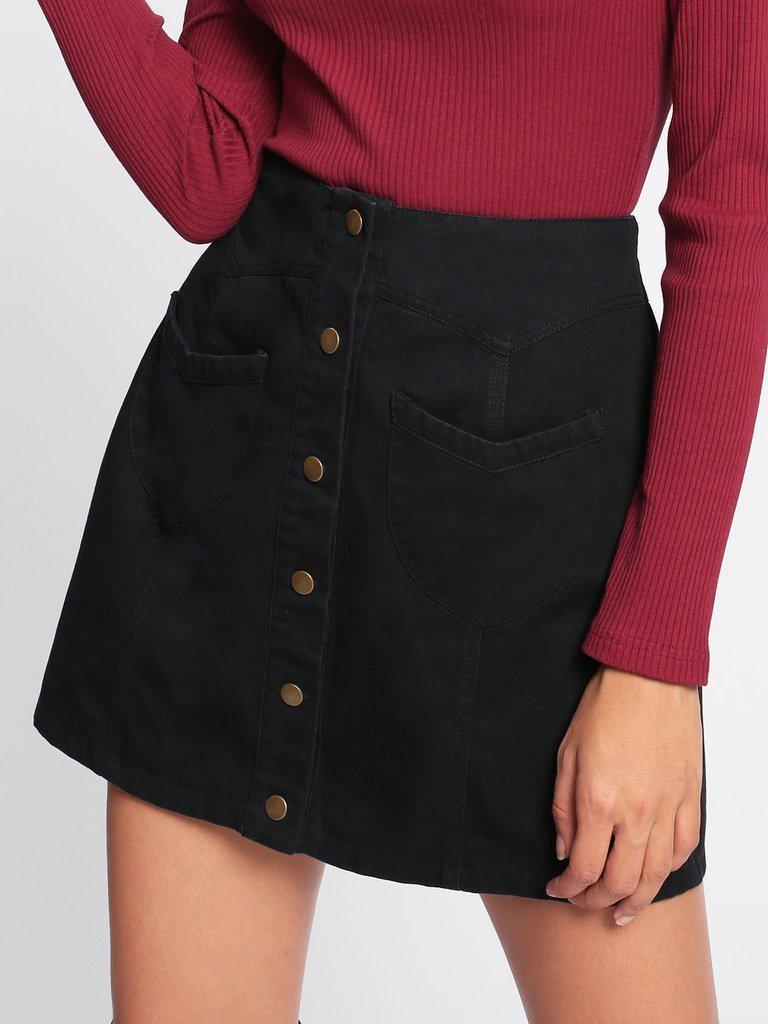 Patch Pocket Button Up Skirt-bottom-Des Mess