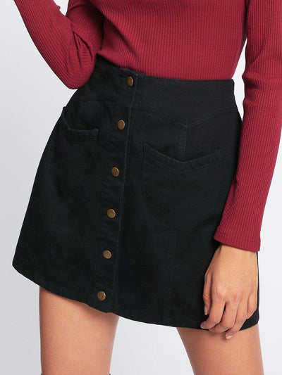 Patch Pocket Button Up Skirt-bottom-Des Mess