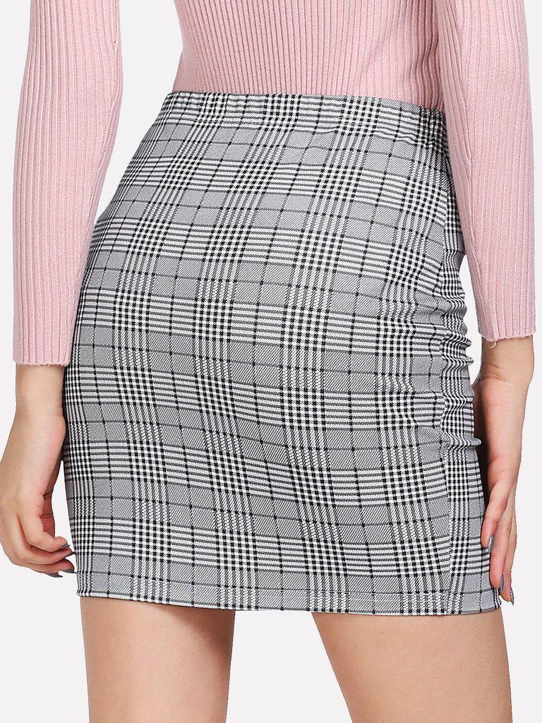 Plaid Print Bodycon Skirt-bottom-Des Mess