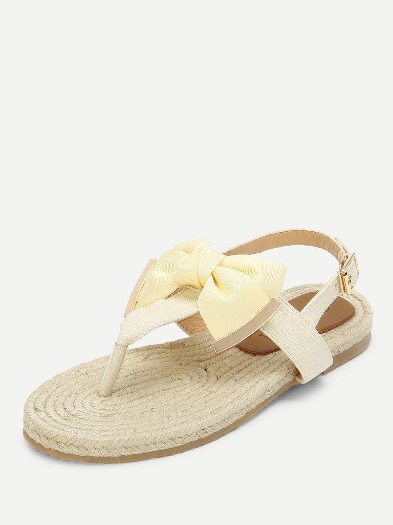 Toe Post Bow Decor Espadrille Sandals-shoes-Des Mess