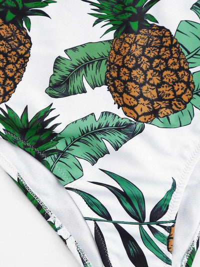 Cross Back Pineapple Print Swimsuit-swimwear-Des Mess