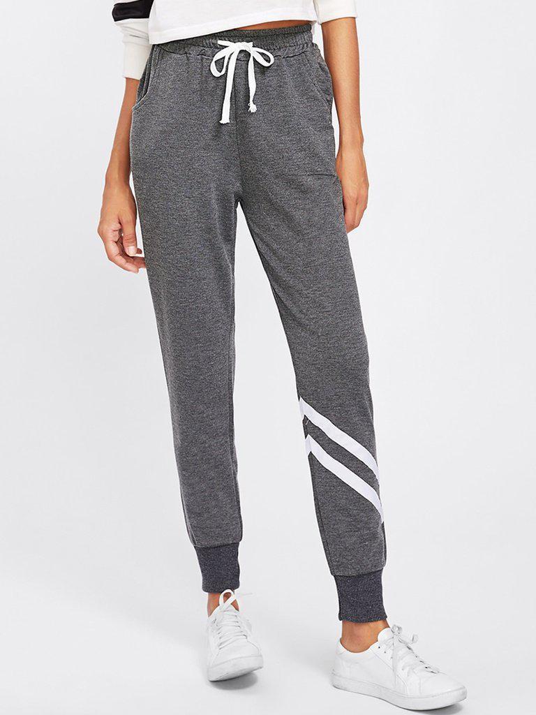 Drawstring Waist Striped Trim Sweatpants-bottom-Des Mess