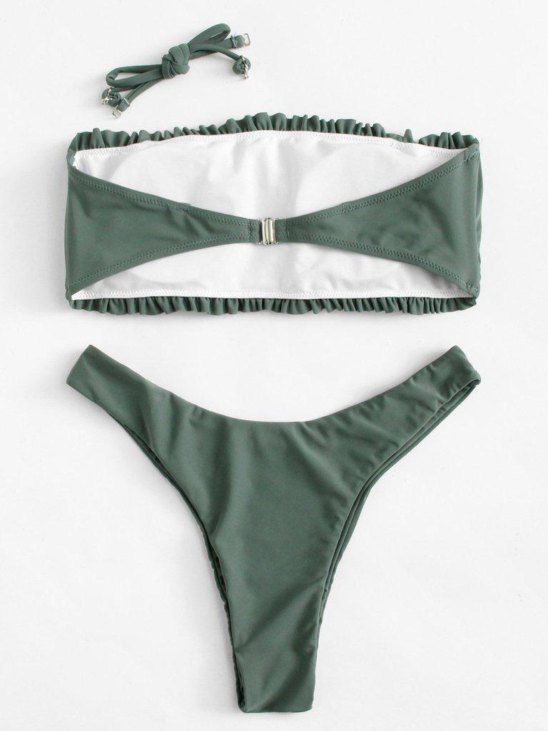Crinkle Detail Bandeau Bikini Set-swimwear-Des Mess