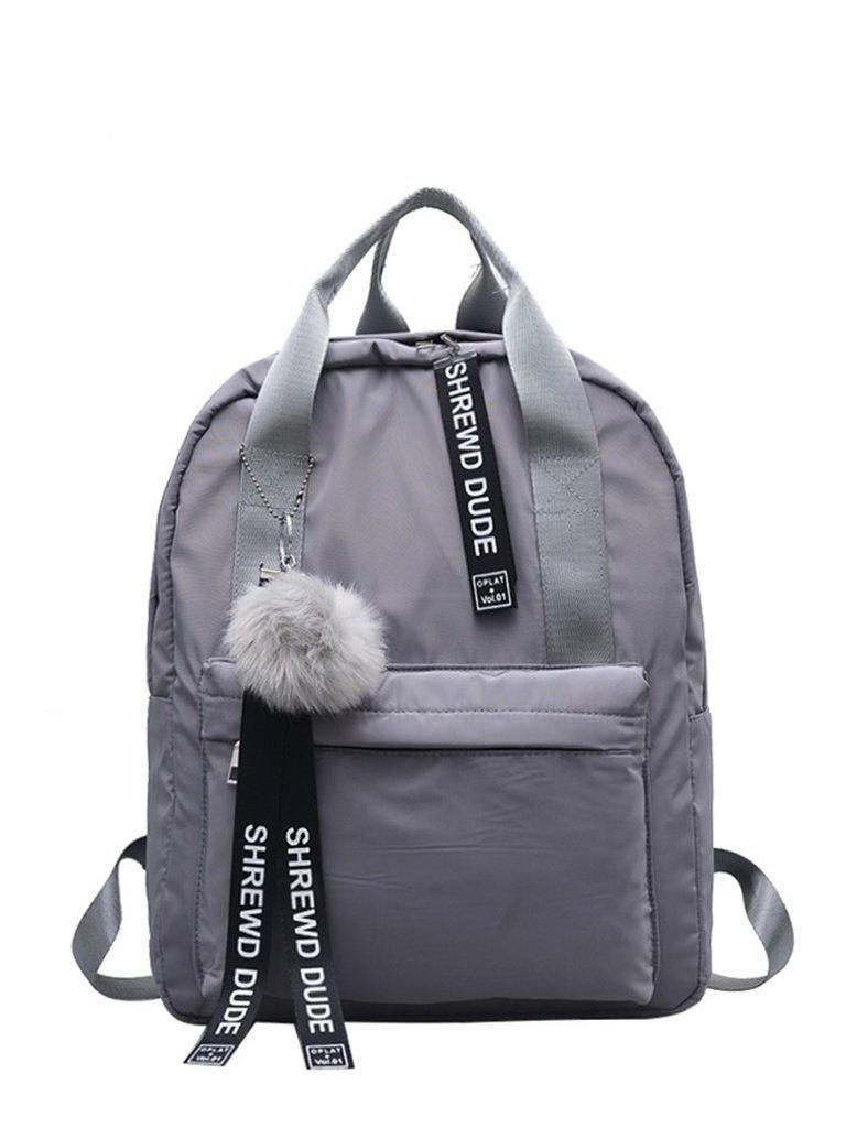 Slogan Ribbon & Pom Pom Decor Backpack-accessories-Des Mess