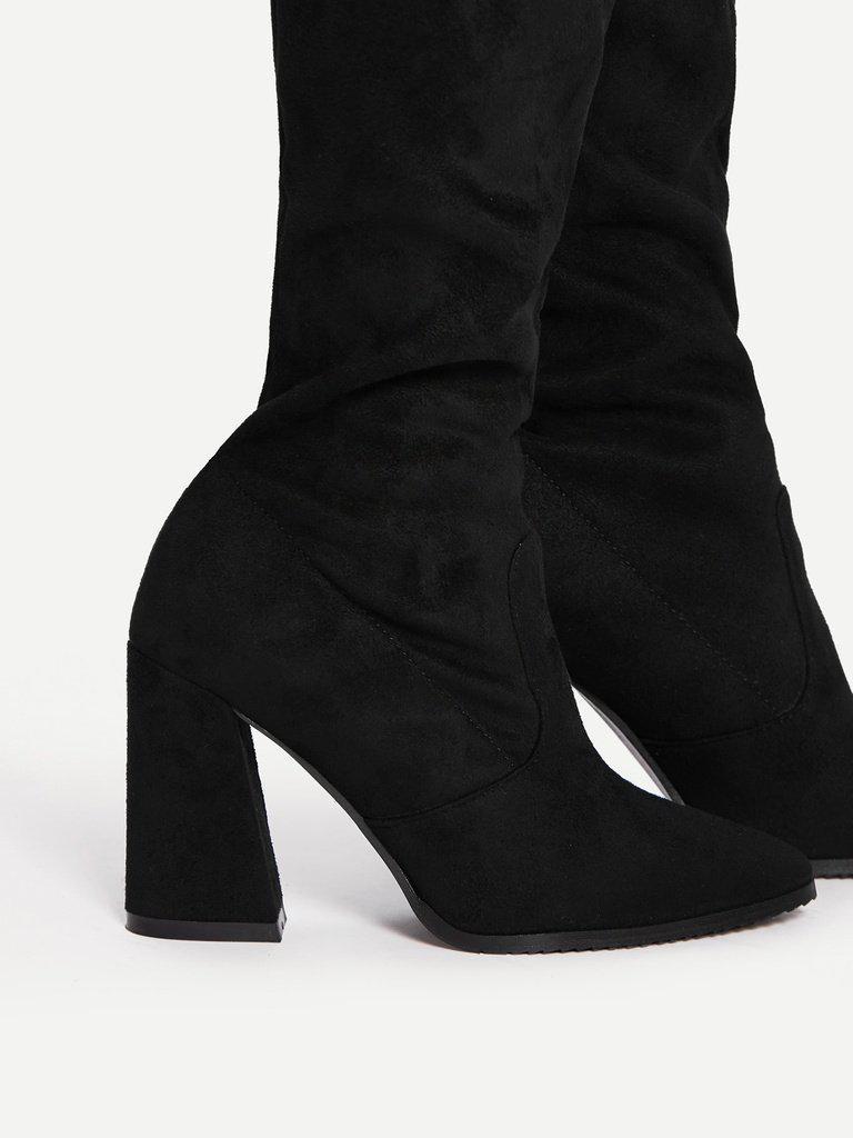 Lace Up Block Heeled Thigh High Boots-shoes-Des Mess