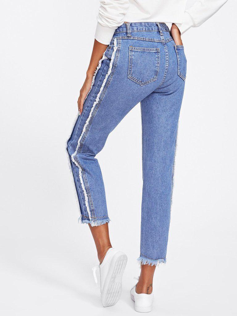 Dual Pocket Back Raw Edge Jeans-bottom-Des Mess