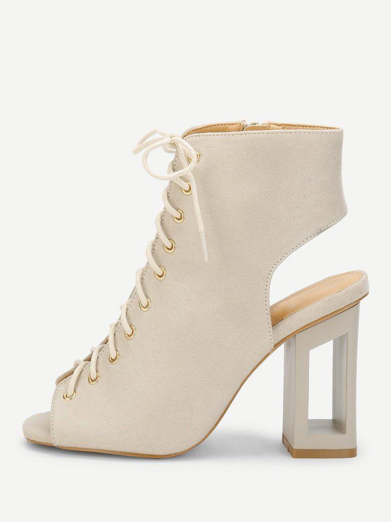 Open Back Lace Up Heeled Sandals-shoes-Des Mess