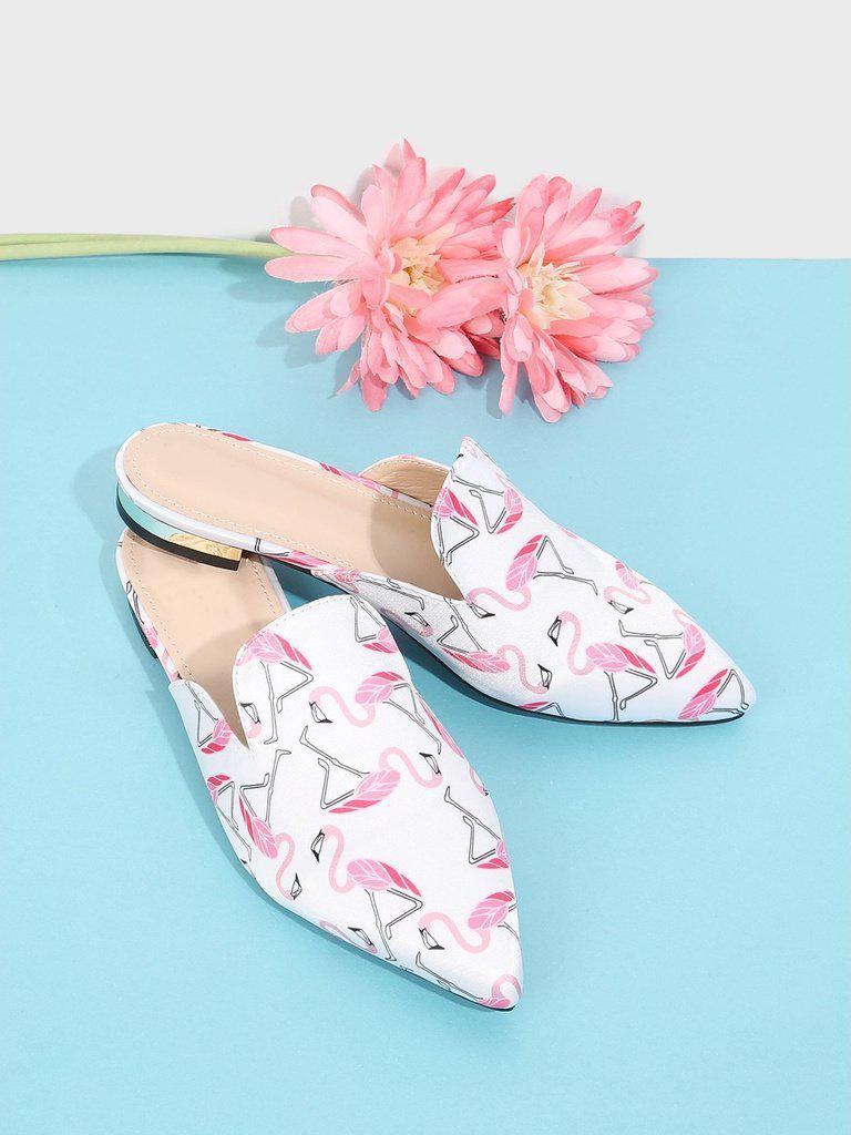 Flamingo Print Pointed Toe Flats-shoes-Des Mess
