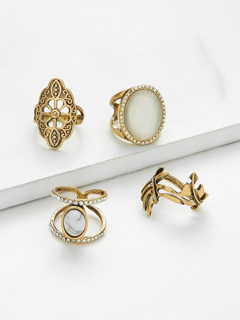 Flower & Geometric Design Ring Set-jewelry-Des Mess