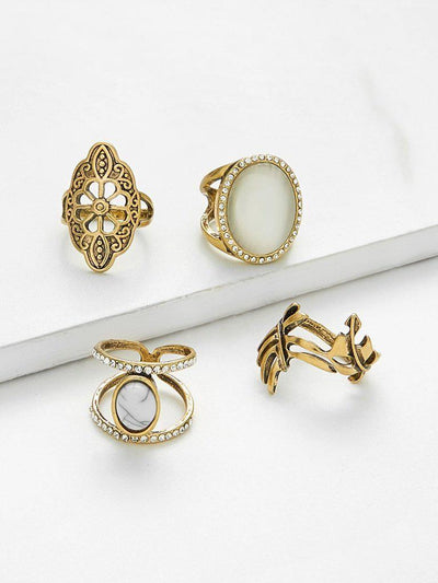 Flower & Geometric Design Ring Set-jewelry-Des Mess