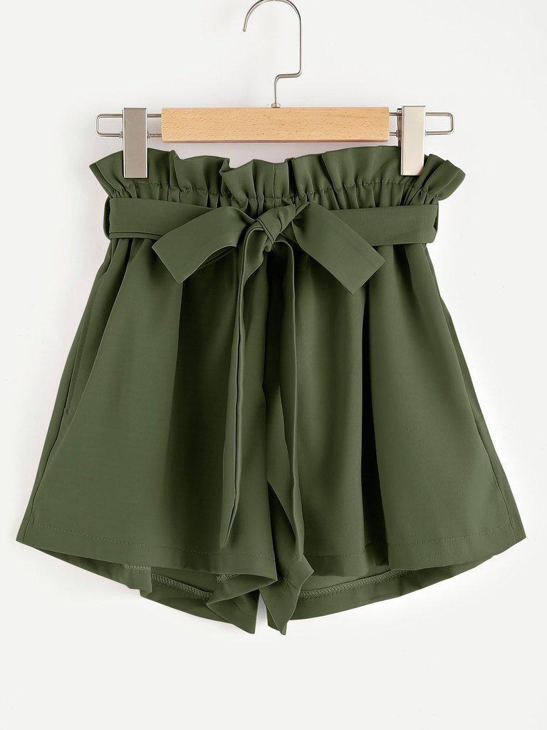 Frill Waist Self Tie Shorts-bottom-Des Mess
