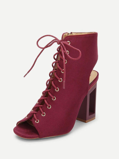 Open Back Lace Up Heeled Sandals-shoes-Des Mess