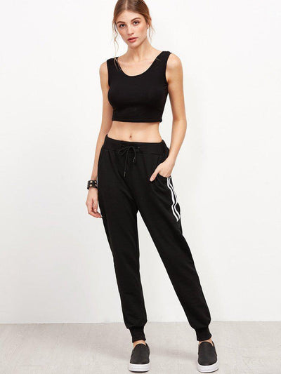 Striped Side Drawstring Pants-bottom-Des Mess