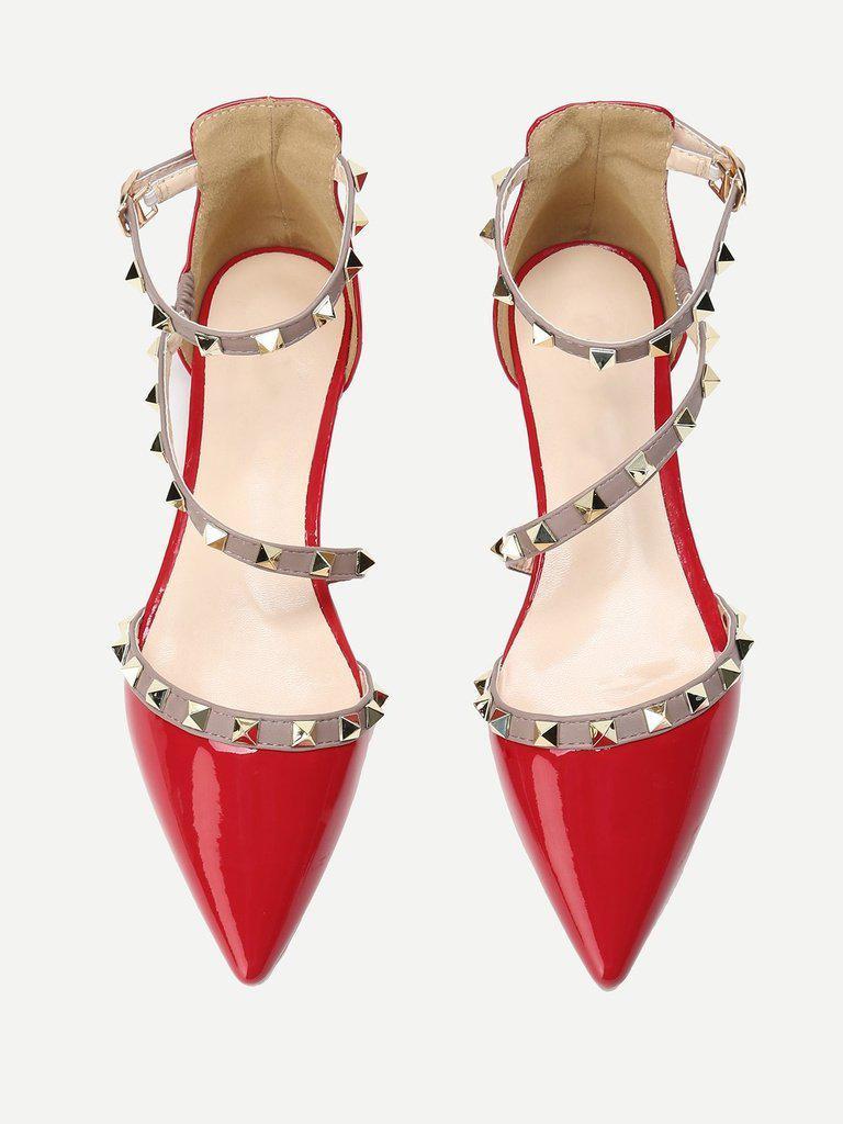 Pointed Toe Studded Decor Flats-shoes-Des Mess