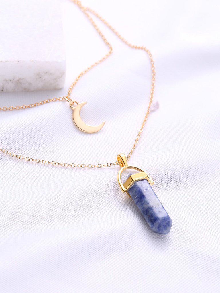 Gold Double Chain Moon Pendant Necklace-jewelry-Des Mess