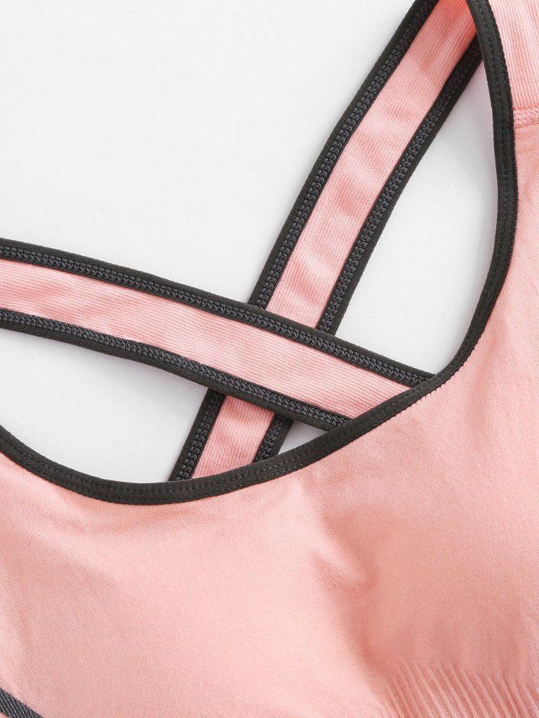 Criss Cross Back Contrast Piping Sports Bra-sportswear-Des Mess