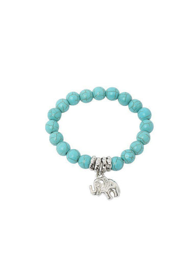 Turquoise Beads Silver Plated Elephant Bracelet--Des Mess