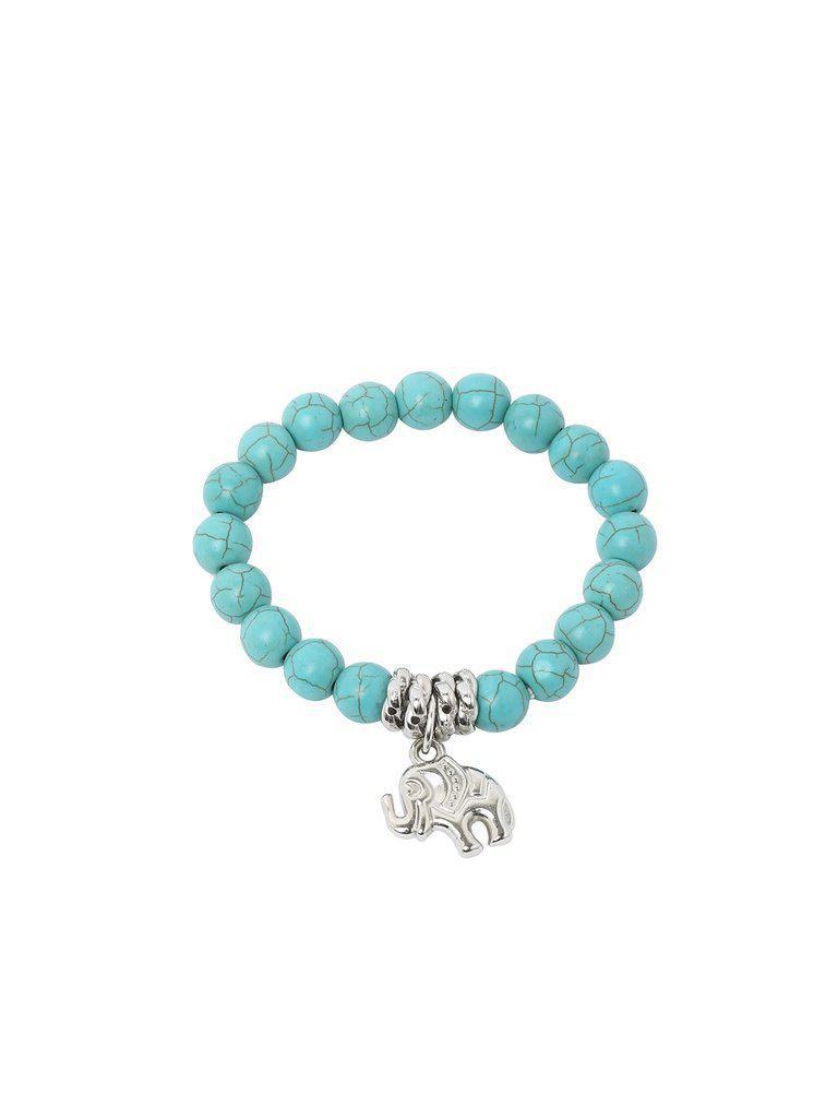 Turquoise Beads Silver Plated Elephant Bracelet--Des Mess