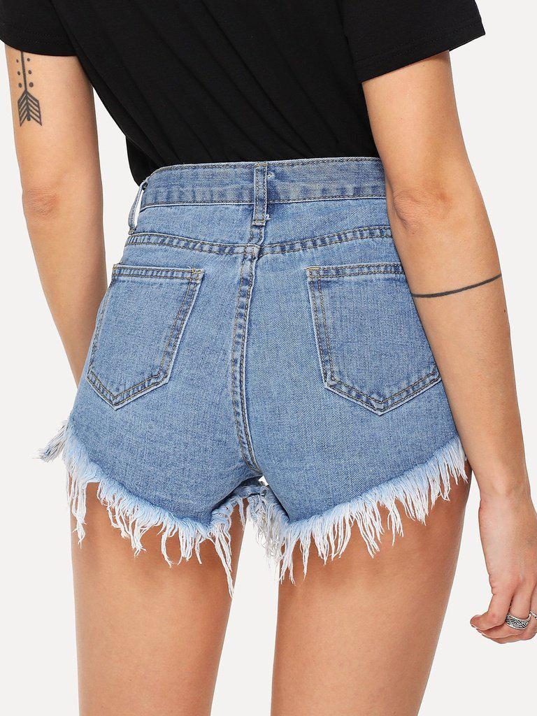 Raw Hem Denim Shorts-bottom-Des Mess