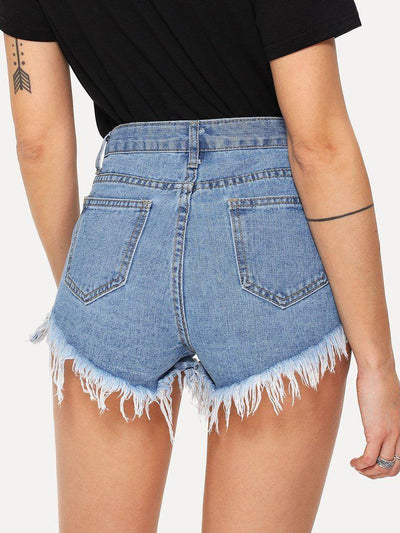 Raw Hem Denim Shorts-bottom-Des Mess