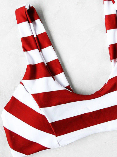 Two Tone Striped Print Bikini Set-swimwear-Des Mess