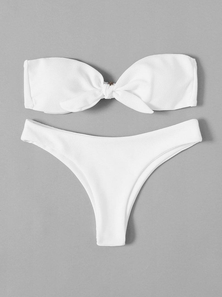 Knot Front Bandeau Bikini Set-swimwear-Des Mess