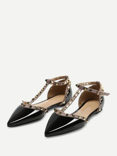 T-strap Studded Ballet Flats-shoes-Des Mess
