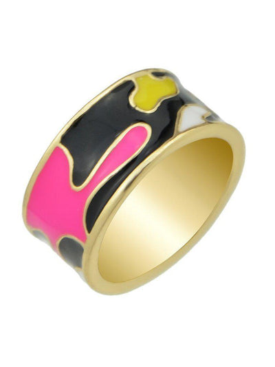 Black-8 Enamel Geometric Pattern Finger Rings-jewelry-Des Mess